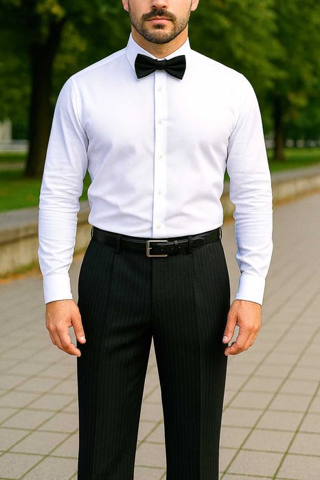 Официален мъжки панталон от фина вълна, черен с ръб, размер 90см талия