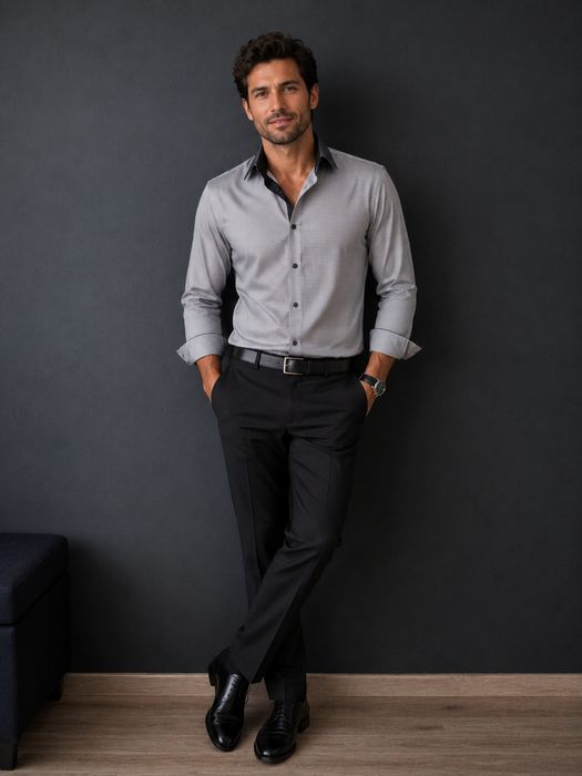 Cămașă bărbătească Next Signature, 100% bumbac, slim fit, guler contrastant negru, mărime 42cm/16½"