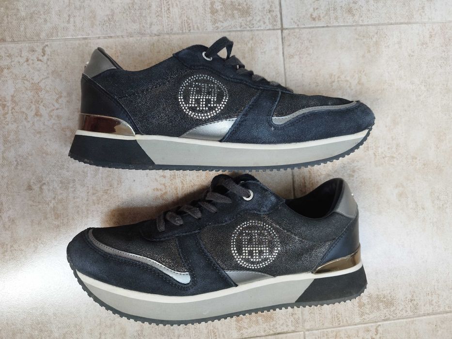 Оригинални  брокатени маратонки Tommy Hilfiger естествена кожа