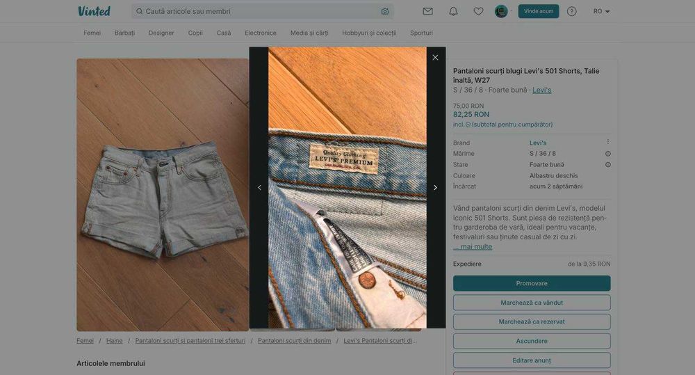 Pantaloni scurți blugi Levi's 501 Shorts, Talie înaltă, W27