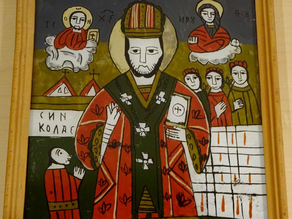 Icoana Sfantul Nicolae, pictura pe sticla de Feur Gheorghe, Nicula