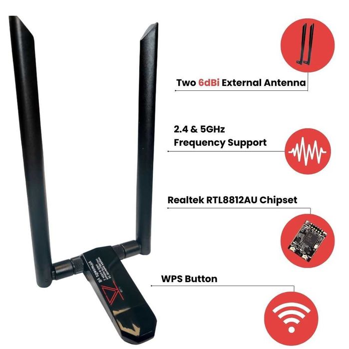 Adaptor Wireless zSecurity RTL8812AU Dual Band Wireless WiFi USB