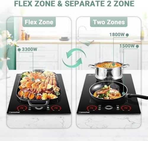 AMZCHEF индукционен плот 2 зони 3300W Flex Zone