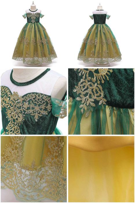 Rochie de ocazie catifea verde si dantela aurie 6-7 ani