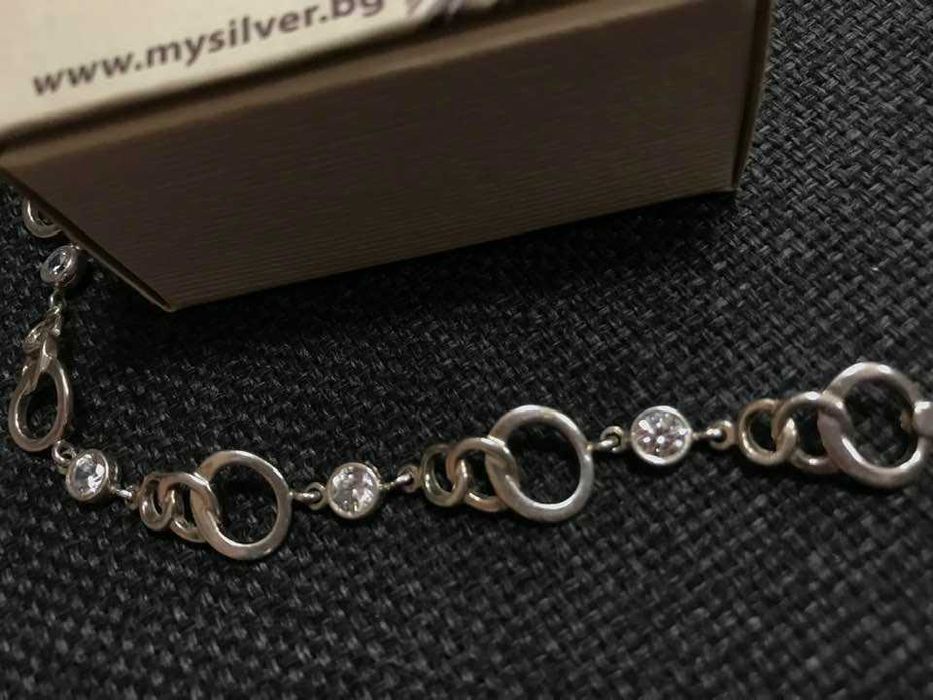 Сребърна гривна с бял циркон от "My Silver" и комплект