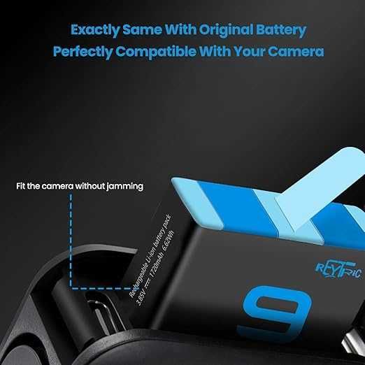 REYTRIC Батерии, комплект от 3 броя и 3-канално зарядно за GoPro Hero