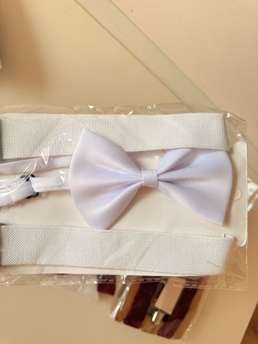 Тиранти с папионка за деца, бордо, бяло, синьо