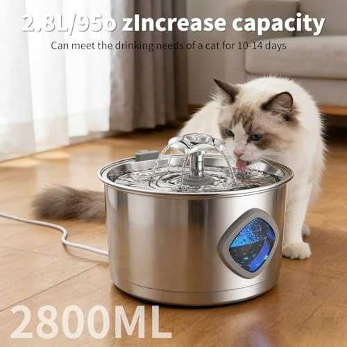 Нов Котешки фонтан 2.8L от неръждаема стомана тиха помпа за вода котка