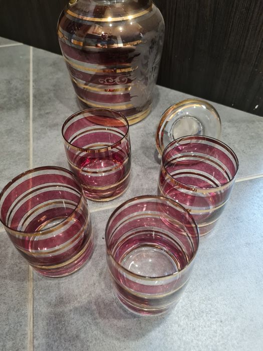 Богемский стеклянный набор, графин и рюмки