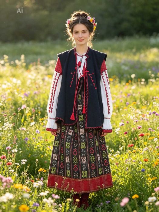 Vand costum popular autentic, lucrat manual, zona Muntenia