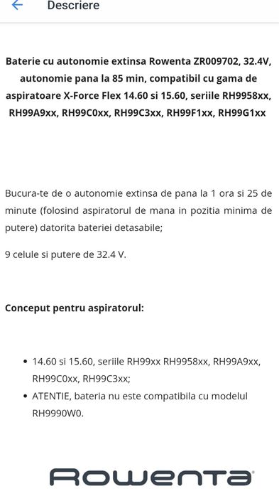 Baterie Rowenta pt aspirator X Force Rowenta