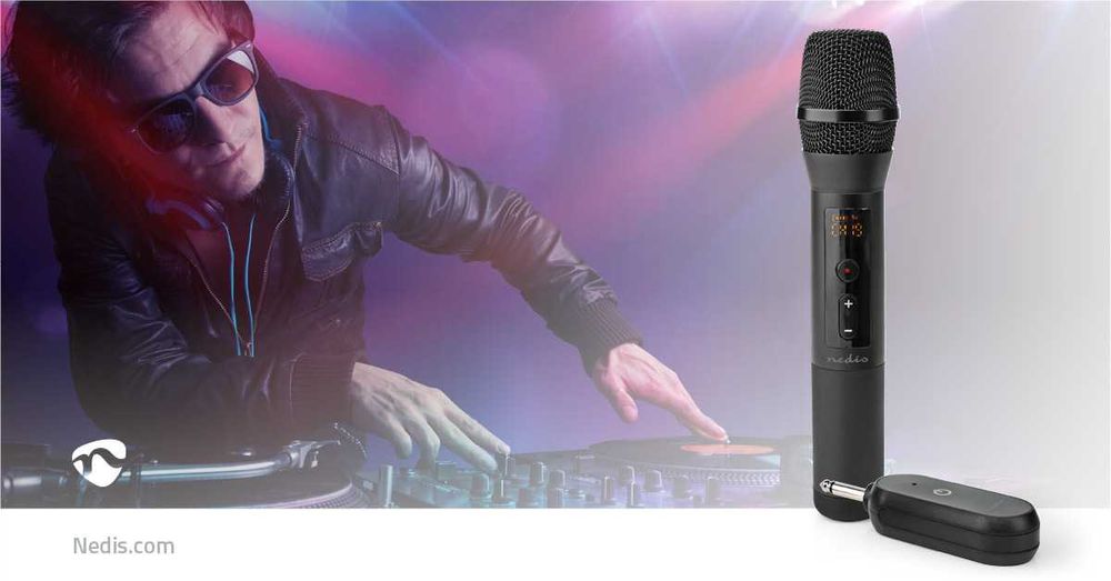Безжичен микрофон Nedis, 20 канала, 10 часа автономност, Приемник