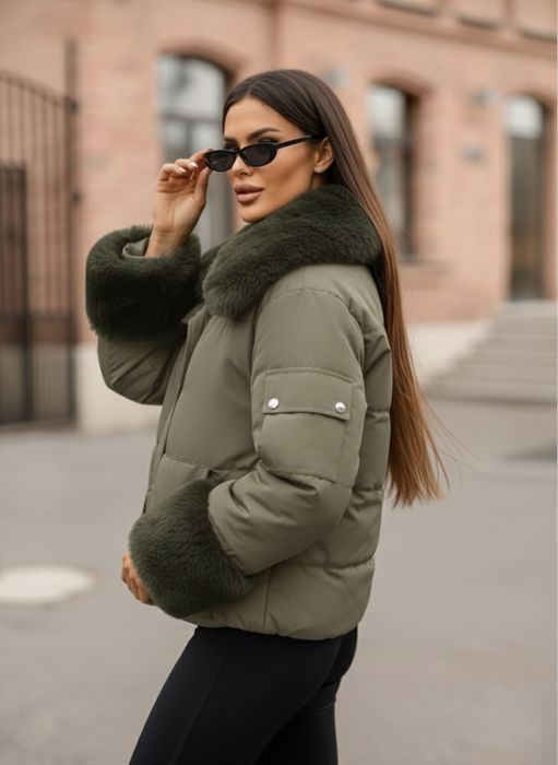 Дамско Зимно яке с пух  два цвята уникален модел