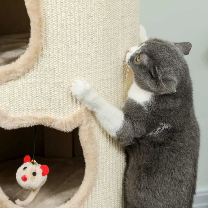 PawHut Котешка драскалка за котки, 96 см, 4-етажна котешка кула с миещо се легло