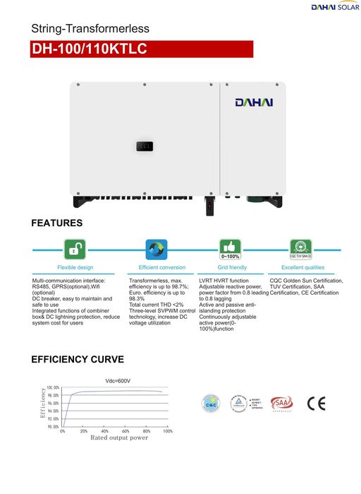 Inverter / Инвертер  DH-100/110KTLC STRING-TRANSFORMERLESS