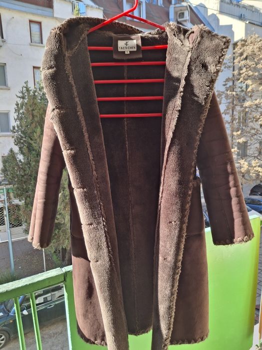 Кожен кафяв кожух с качулка