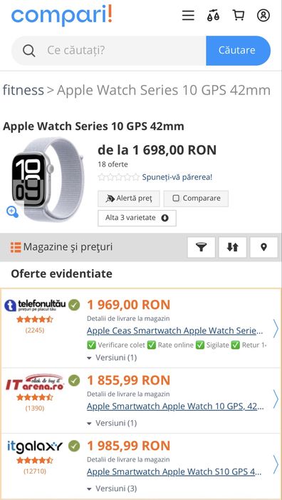 MDM vinde: Apple Watch Seria 10, 42mm, Rose Gold.