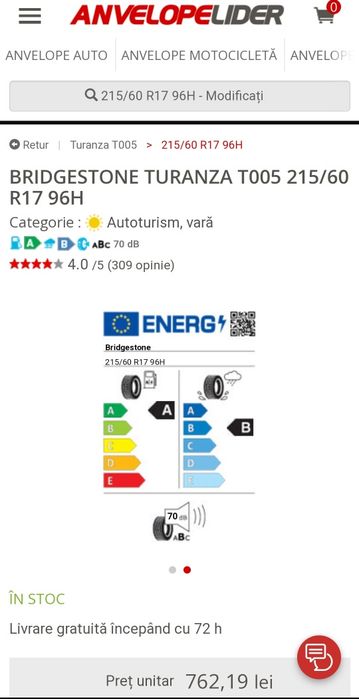 Set 4 anvelope vară Bridgestone Turanza 215/60 R17