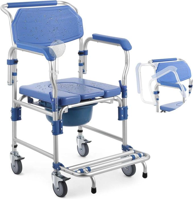 Инвалидна количка 3 в 1 – тоалетен стол душ стол транспортна количка