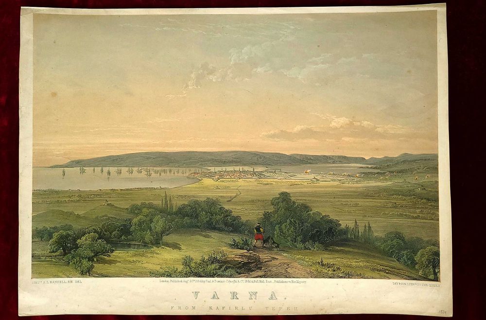 1854г гравюра ВАРНА България Голяма Цветна ЛИТОГРАФИЯ Оригинал РЯДКОСТ