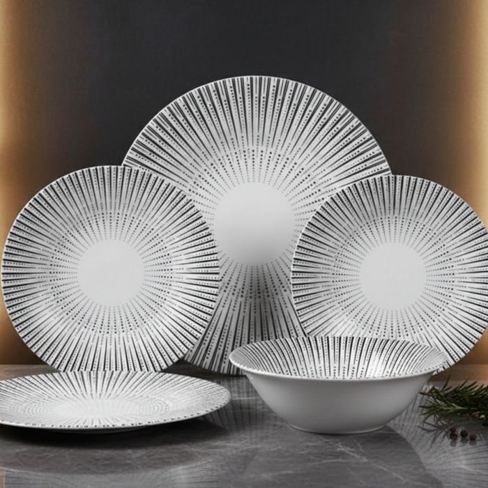 Комплект порцеланови чинии 24 части - модерен геометричен дизайн