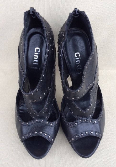 CINTI Sandale Chic/Cocktail Dama Stiletto Negru Studded Piele Italia
