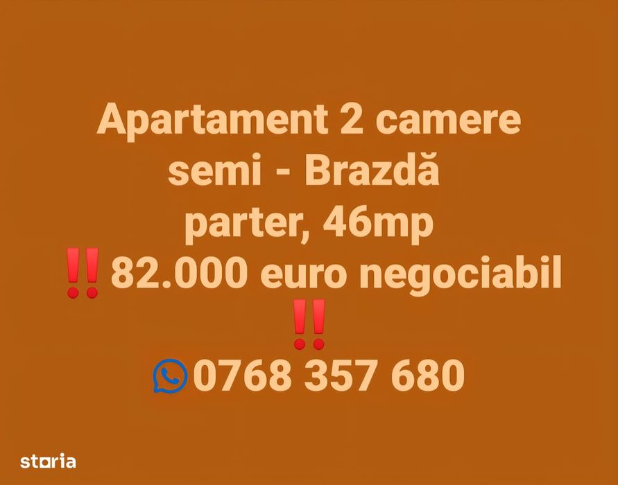2 CAMERE DE VÂNZARE,Brazda lui Novac,parter,46mp