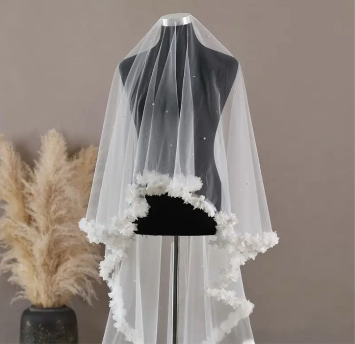 Voal 3m cu perle si broderie