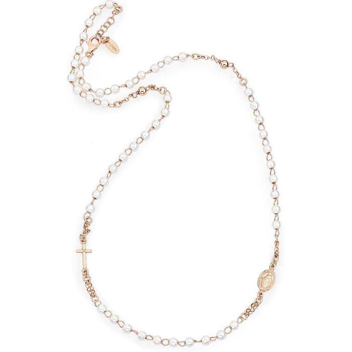 Колие от сребро 925 Amen броеница с перли кръст и икона св валентин