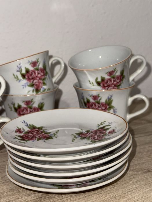 Set cesti cafea model inflorat