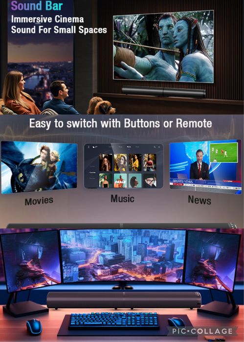Саундбар 2-в-1 100Вт, 6 динов, 3D-звук, Bluetooth 5.3, 5 входов, RGB