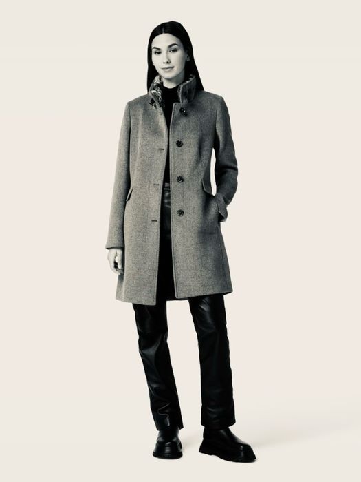 Вълнено палто с пухкава яка, светлосиво-Christian Berg Selection, S 36