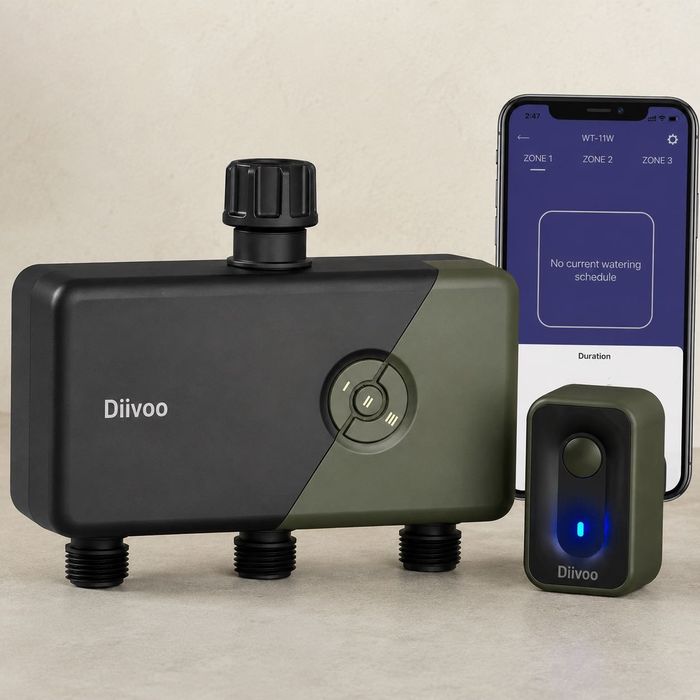 Programator irigare WiFi Diivoo 3 zone Alexa Google temporizator automat din alama pentru gradina