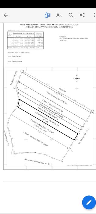 Teren intravilan 1900 mp Gruiu Snagov – utilități la poartă – 14,5 m deschidere