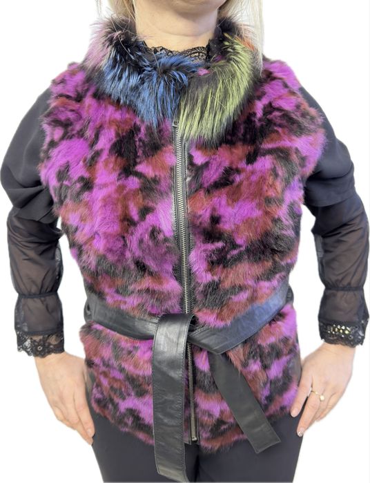 Vestă din blană naturală de lamă și piele