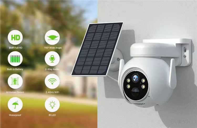 3MP Tuya Smart WiFi PTZ камера със соларен панел + 64GB карта подарък