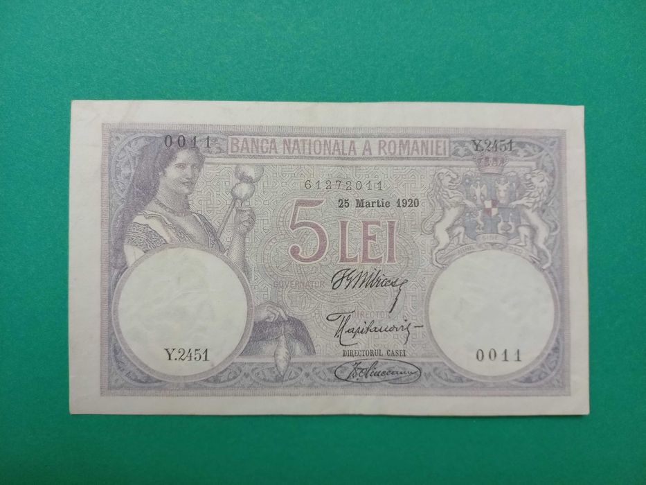 Bancnota 5 lei 1920 si 2000 lei 1 septembrie 1943 UNC 4 bancnote CONSECUTIVE !!!