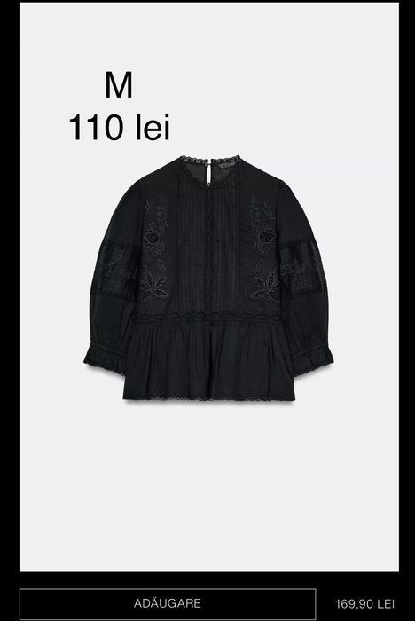 Camasa  Zara negru cu broderie M superba colectia noua