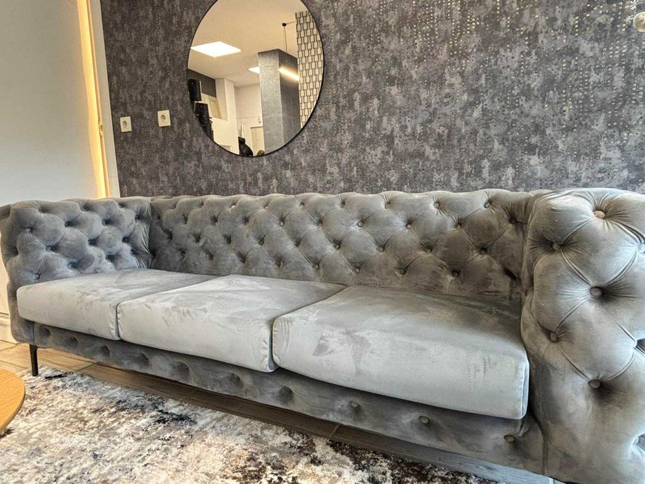 Сив кадифен диван 3-ка -мостра