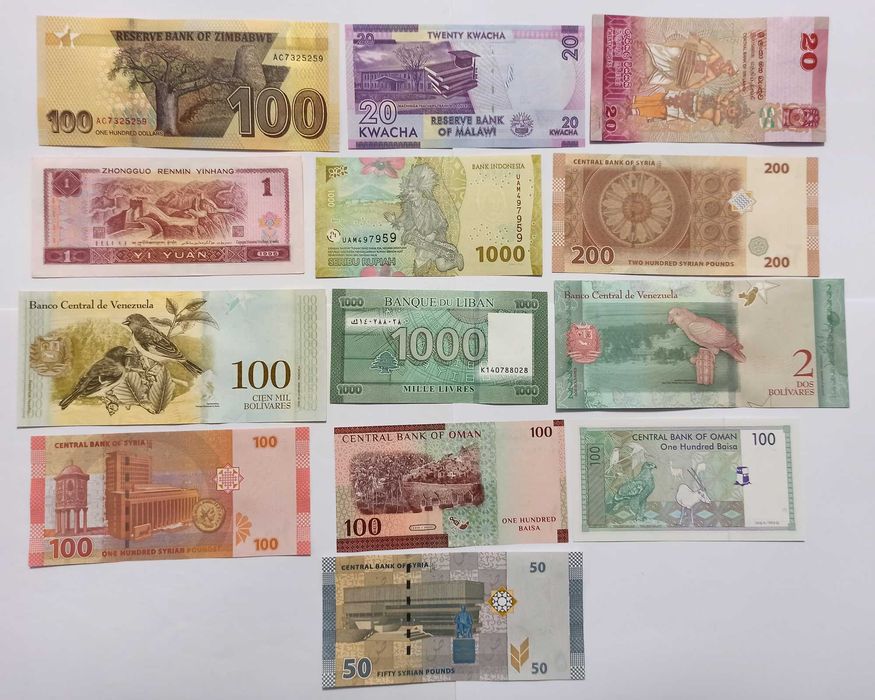 Лот банкноти 13 броя UNC нови