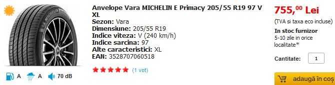 Set 4 Anvelope Michelin ePrimacy 205/55/R19  DOT23, < 3000km