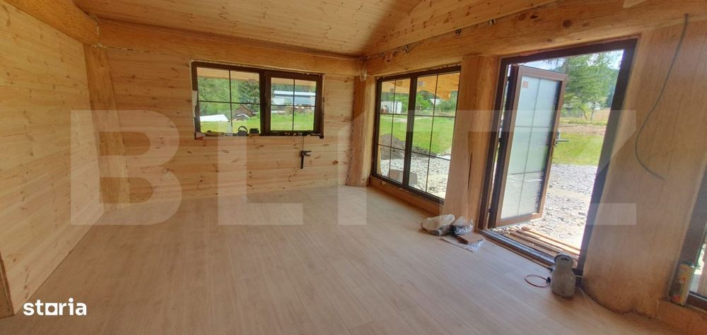 Casa moderna din lemn 3 camere, 60 mp, utilata, mobilata, zona Plaiu S