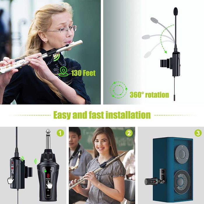 ACEMIC Безжичен микрофон за флейта, преносим UHF