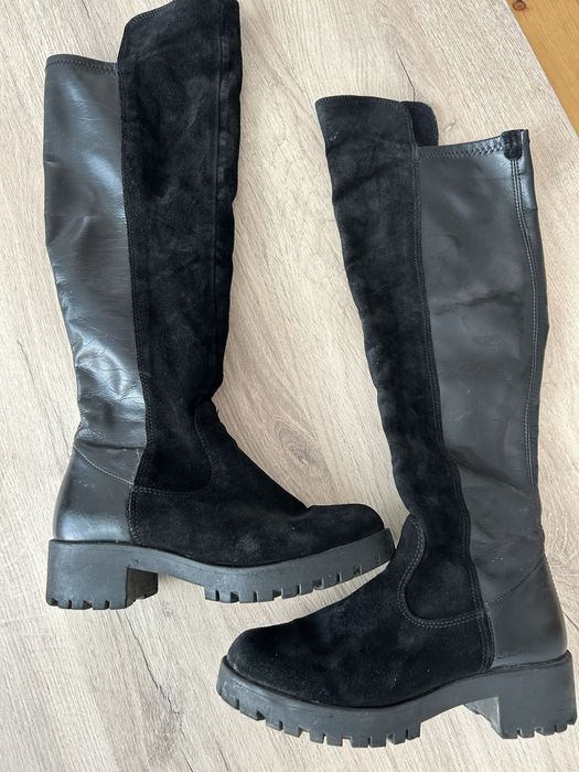 Зимни ботуши до коляното от естествен велур