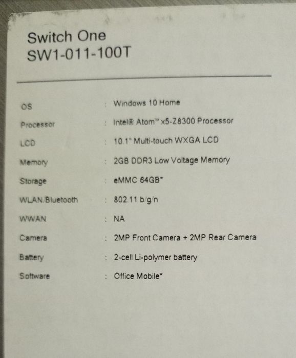 Mini laptop, tableta cu tastatura acer Switch One 10 windows 10 preins