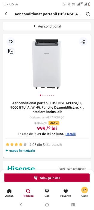 Aer condiționat portabil Hisense NOU