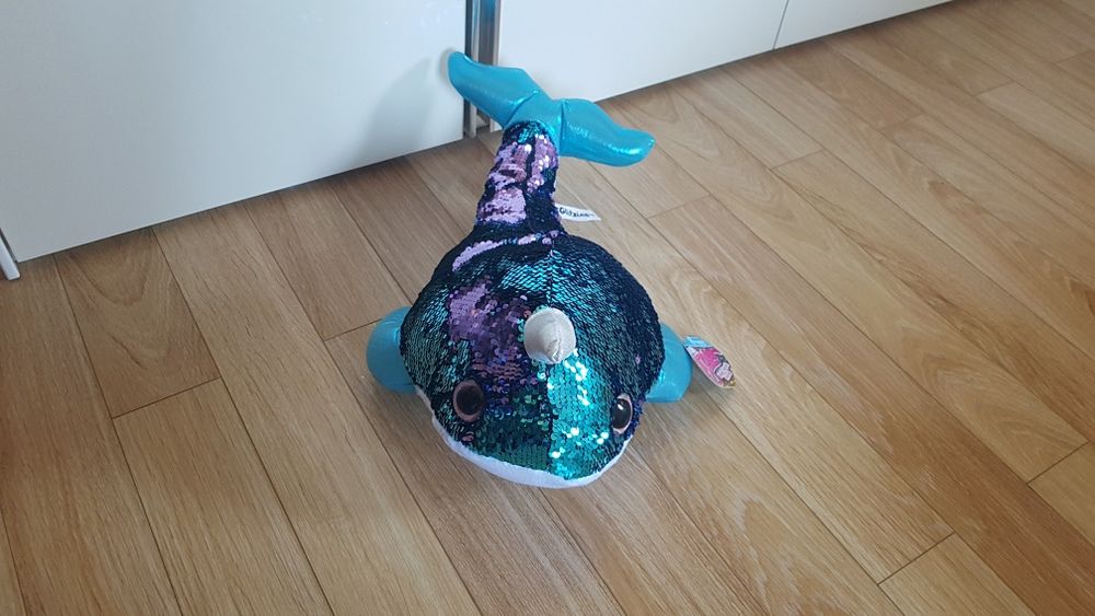 Jucarie de pluș, balenă cu paiete reversibile 45cm NOUĂ