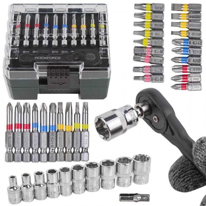 НЕМСКО Мини Гедоре 1/4" 41 Части ROCKFORCE RF-2411-5 + ЛЕД ФЕНЕР