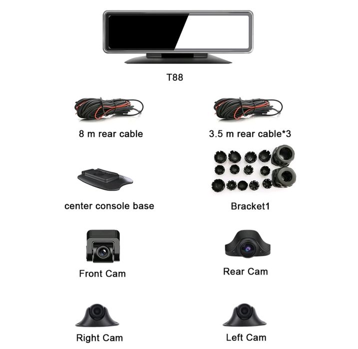 Cameră auto DVR cameră panoramică 360°, ecran tactil 12 inch, 4 canale
