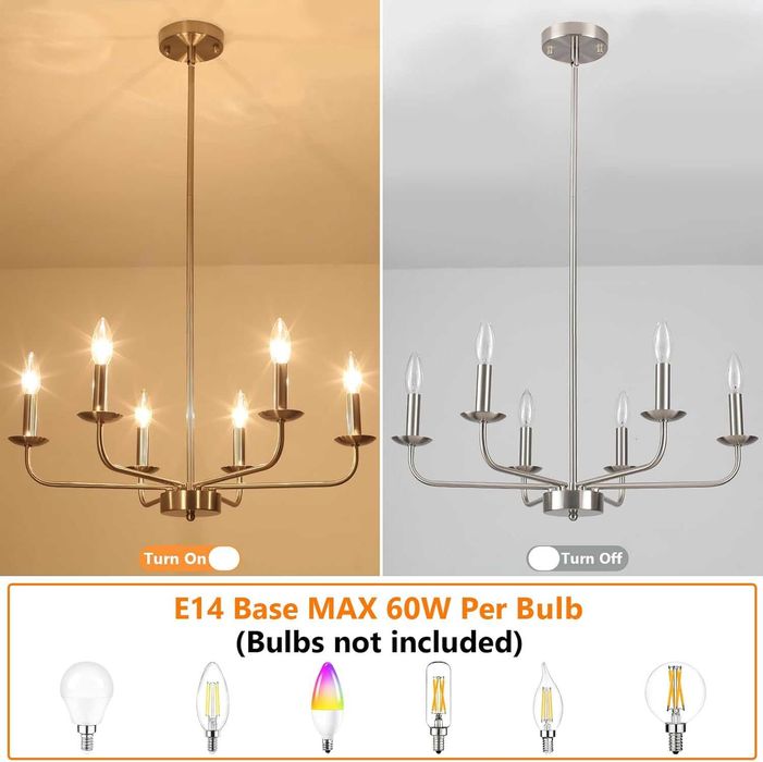 Candelabru modern, lustra 6 brate, E14, argintiu